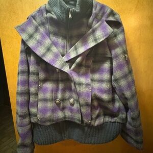 Lane Bryant plaid moto peacoat